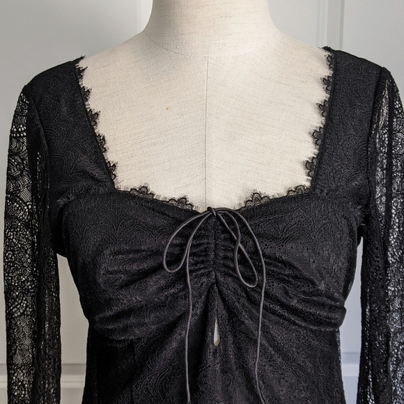 Jonathan Simkhai Intermix Bodysuit Lace Thong Long Sheer Sleeves Black M NWT - Picture 3 of 16